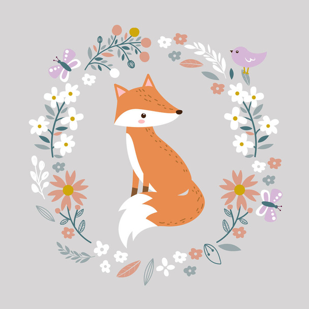 fox illustration, animal clipart, baby shower decoration, woodland illustration. - Vector, Image