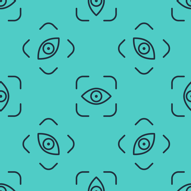Черная линия глаза сканирования значок изолированный бесшовный узор на зеленом фоне. Сканирующий глаз. Символ проверки безопасности. Знак кибер-глаза. Векторная миграция
 - Вектор,изображение