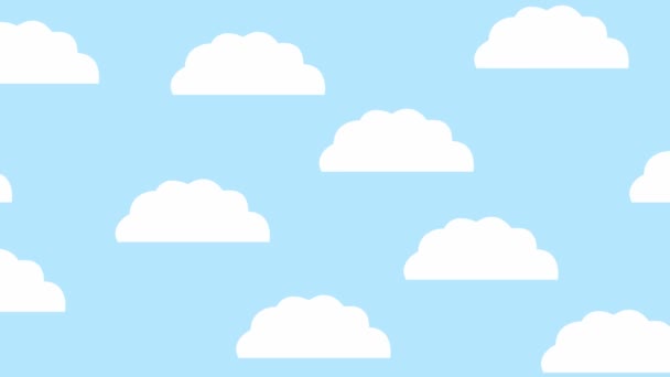 Animované bílé mraky létají po obloze zleva doprava. Vektorová ilustrace na pozadí modré oblohy. - Záběry, video