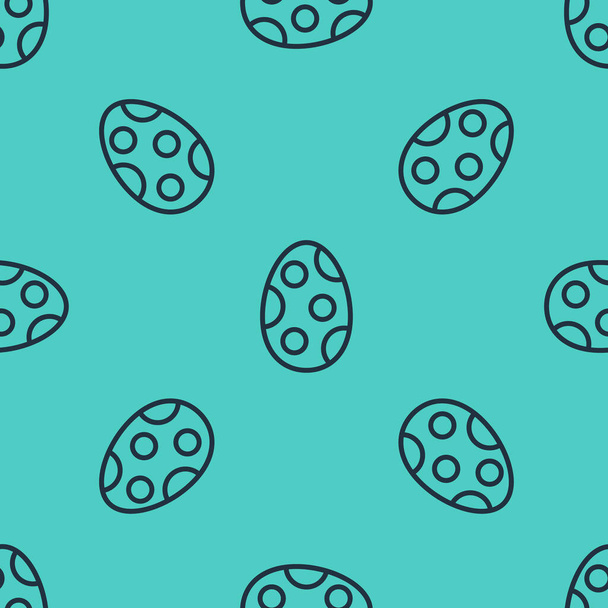 Black line Easter egg icon isolated seamless pattern on green background. Happy Easter. Vector Illustration - Вектор,изображение