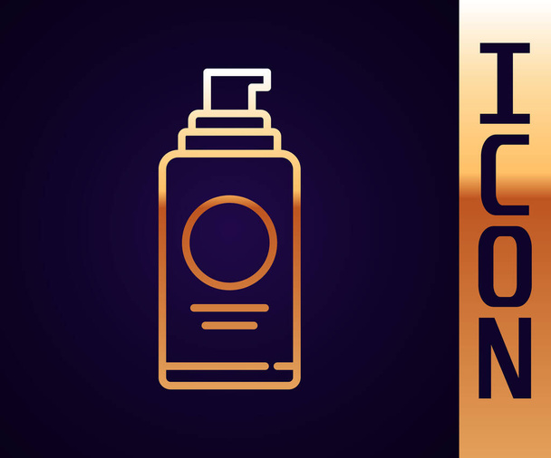 Gold Line Spraydose für Haarspray, Deo, Antitranspirant Symbol isoliert auf schwarzem Hintergrund. Vektorillustration - Vektor, Bild