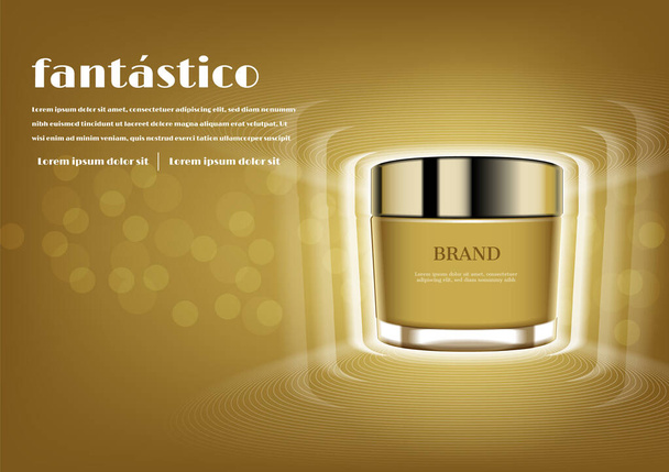 Crema cosmética dorada con efecto de luces brillantes
 - Vector, imagen