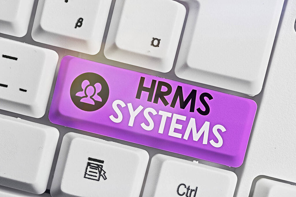 Writing note showing Hrms Systems. Business photo showcasing connect human resource management and information technology. - Φωτογραφία, εικόνα