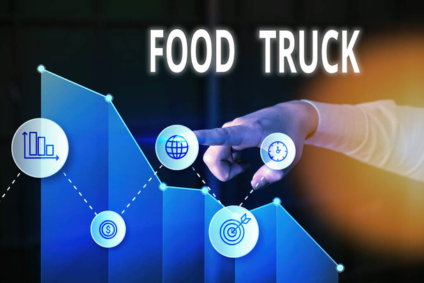 A Food Truck-ot ábrázoló levél. Üzleti fotó bemutatása egy nagy jármű létesítmények főzés és értékesítés élelmiszer. - Fotó, kép