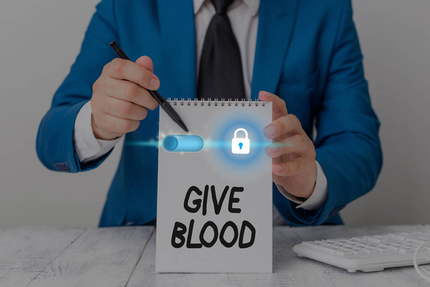 Írj kézírást, adj vért. Fogalom jelentése bizonyítja, önkéntesen vettek vért, és használják a transzfúzió. - Fotó, kép