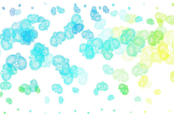 Hellblaues, grünes Vektormuster mit Blumen. Kreative Illustration in unscharfem Stil mit Blumen. Muster für Tapeten, Malbücher. - Vektor, Bild