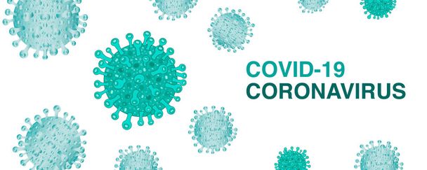 ターコイズ色のコロナウイルス感染ベクターバナー背景。ウイルスコロナウイルス微生物ベクター。コロナウイルスのサインディスセンス発生の背景 - ベクター画像