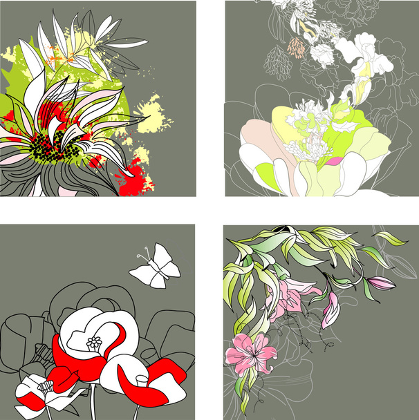 Set3 with floral background - Vector, Imagen