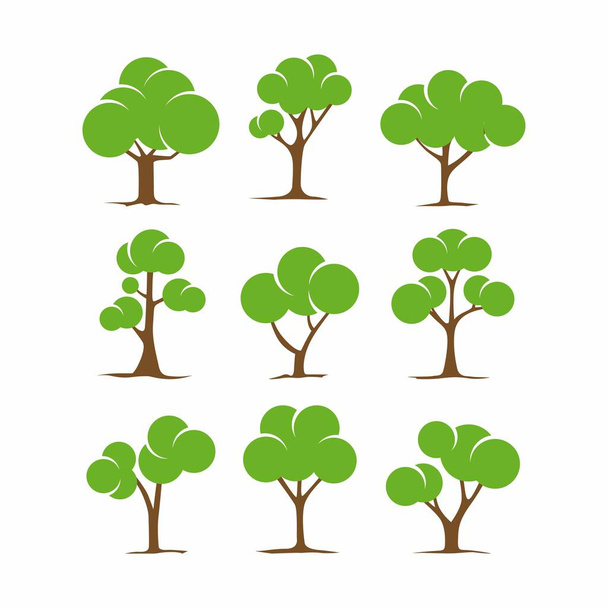 Benzersiz Düz Ağaç Koleksiyon Vektörü, Ağaç Tanımlama Şablonu Tasarımı - Vektör, Görsel