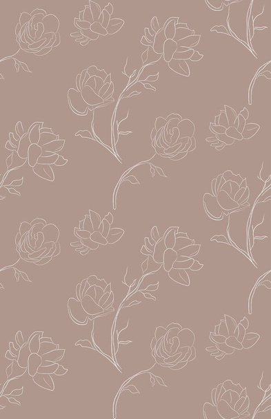Vector Line Drawing Floral Seamless Pattern - Διάνυσμα, εικόνα