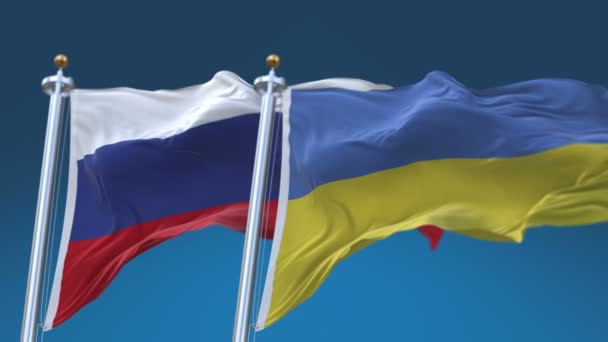 4k シームレスウクライナとロシアの旗と青い空の背景、ウクルウアラスル. - 映像、動画