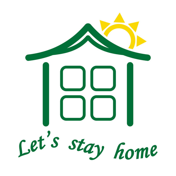 Διανυσματική εικόνα λογότυπου σπιτιού με κλήση για παραμονή στο σπίτι κατά τη διάρκεια της καραντίνας, σύμβολο οικογενειακής προστασίας κατά τη διάρκεια επιδημίας. - Διάνυσμα, εικόνα