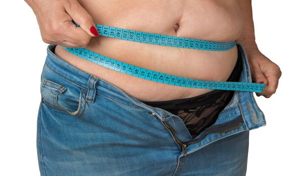 Şişman, olgun kadın. Aşırı kilolu ve obezite kavramı - Fotoğraf, Görsel