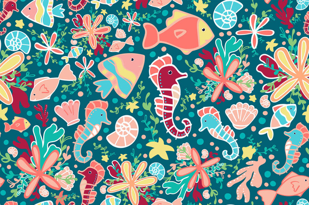 seamless pattern. underwater world. sea animals vector illustration - Vector, Image
