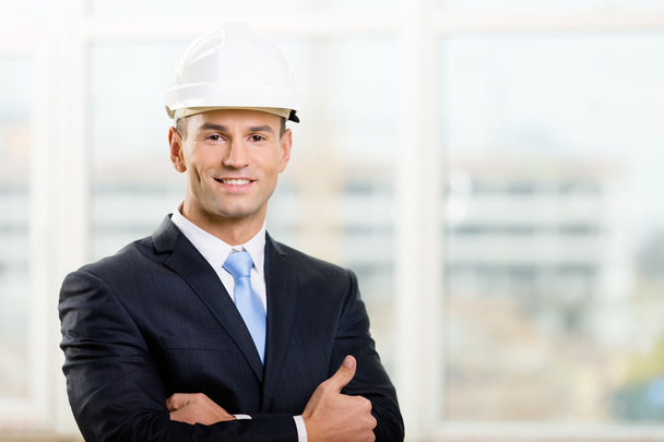 Portrait of engineer in hard hat - Фото, изображение