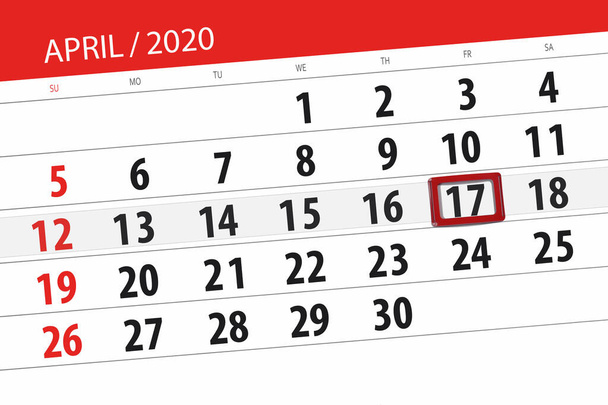 Agenda du mois avril 2020, date butoir, 17, vendredi
. - Photo, image