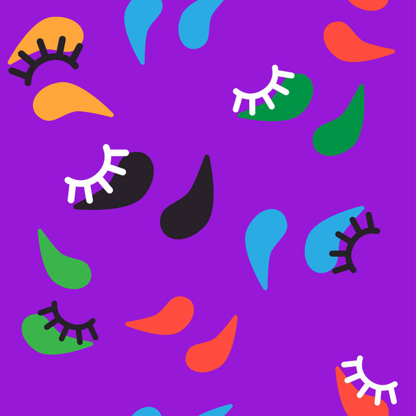 patrón sin costuras con parches multicolores para el cuidado de la piel alrededor de los ojos y las pestañas sobre un fondo púrpura. Diseño abstracto moderno para papel, cubierta, tela
 - Vector, Imagen