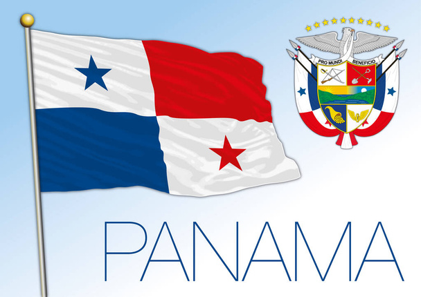 Panama official national flag and coat of arms, central america, vector illustration - Vector, Image