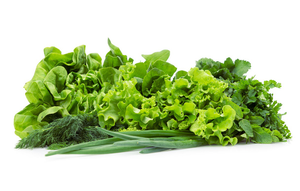 Close up of lettuce, spring onions and greens - Zdjęcie, obraz
