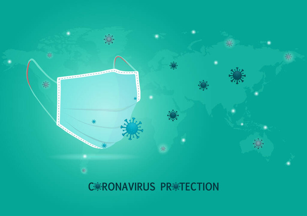 Ιός του Coronavirus απεικόνιση προστασία του coronavirus. Coronavirus σε Wuhan, Κίνα, Παγκόσμια εξάπλωση, και την έννοια του φόντου του σταματώντας Coronavirus - Διάνυσμα, εικόνα