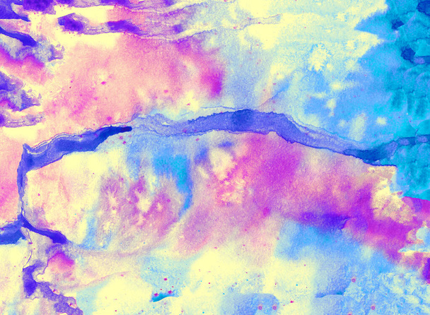 Watercolor colorful texture. Watercolor splashes handmade. Rainbow colors. Violet, pink, blue, red and yellow background. Art element for creative design. - Photo, Image