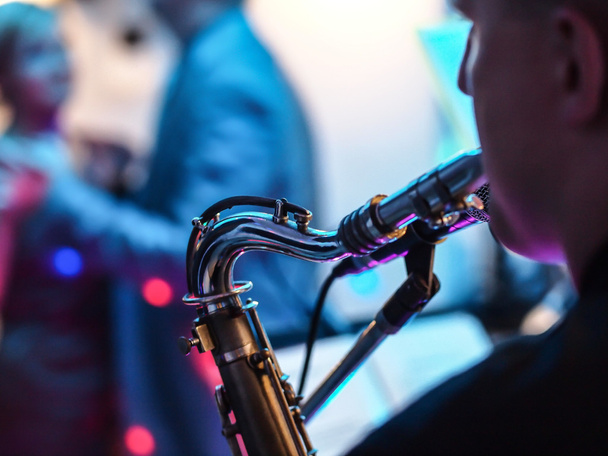 Saxofone player em concerto, perfil
 - Foto, Imagem