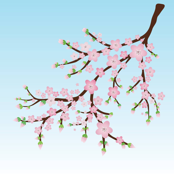  ピンクの花と花のバットを持つベクトルイラスト葉の枝 - ベクター画像