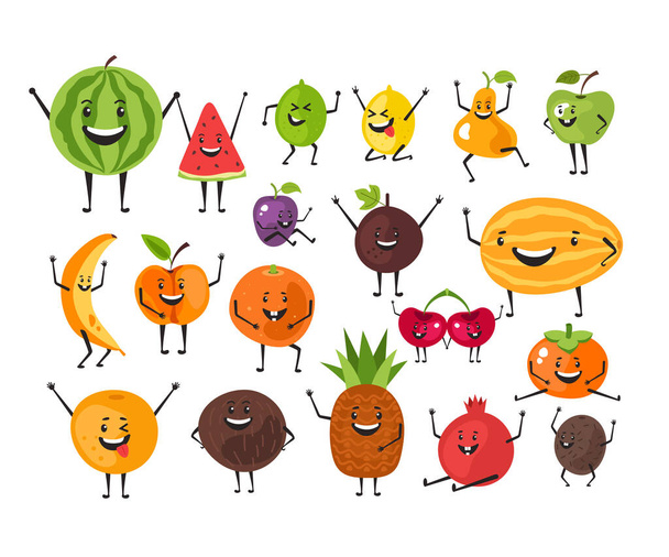 Funny personajes de frutas con fece conjunto aislado. Diseño gráfico plano vectorial ilustración aislada
 - Vector, Imagen