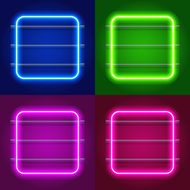 Neon Lights Round Frames Set for Your Custom Banner. vector illustration - Vector, Imagen