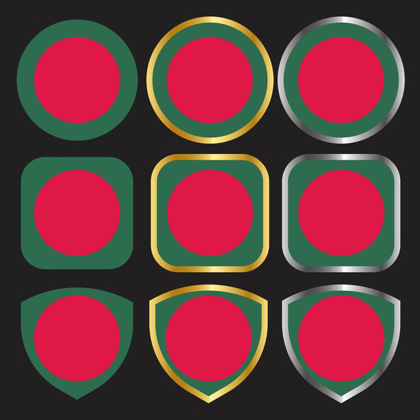bangladesi zászló vektor ikon készlet arany és ezüst határ - Vektor, kép