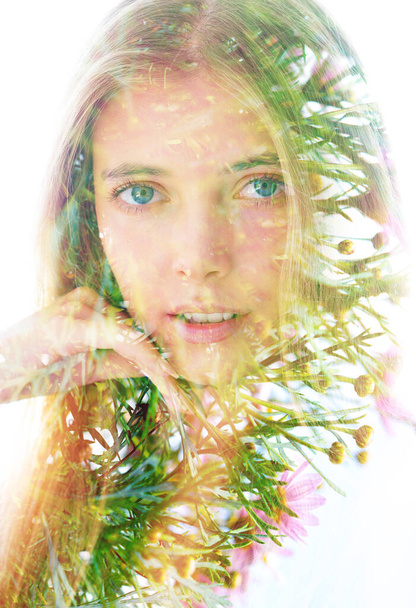 Surreal creative double exposure portrait - Photo, Image