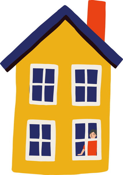 Hand drawn flat house. Concept of staying at home. Quarantine. Element for design of infographic , guide, booklet, flyer or web site - Vector, Image