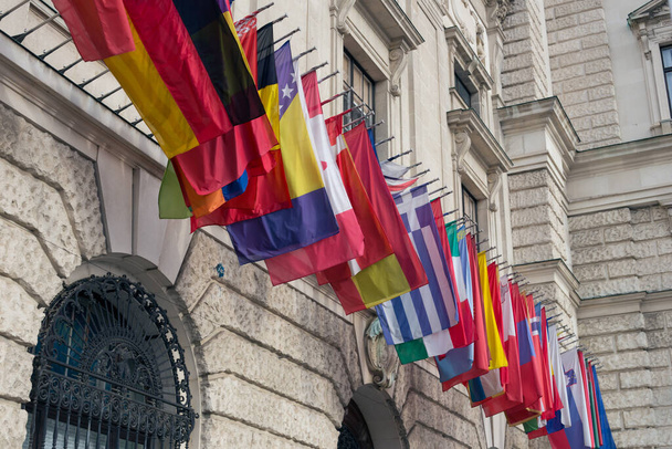 European flags on the facade of an old building - Photo, Image