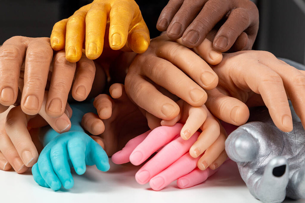 Silicone prosthetic hands of different colors and sizes, medicine briht implants for person - Photo, Image