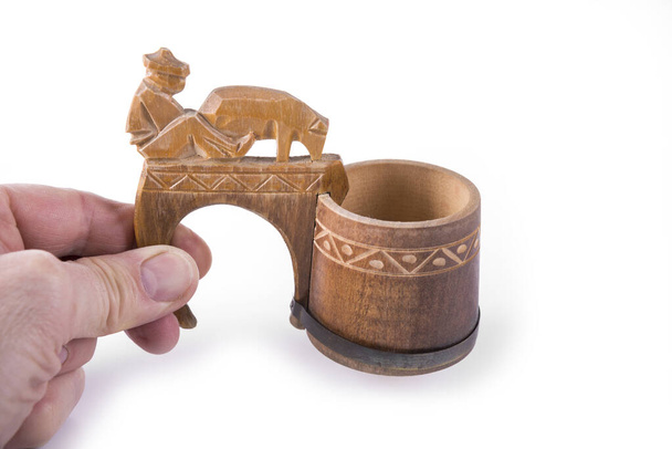 Wooden mug used by sheep breeders in the  mountains - Photo, Image