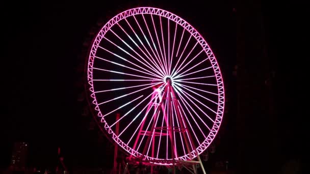 Ferris wiel 's nachts met Turkse vlag In Antalya Turkije - Video
