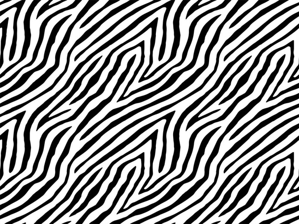 ゼブラと虎の縞動物の皮膚パターンのための完全なシームレスな壁紙。テキスタイルファブリック印刷のための黒と白のデザイン。ファッショナブルで家庭的なデザイン. - ベクター画像