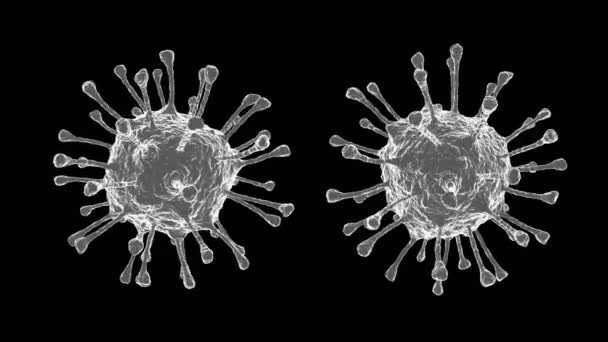 Roterend coronavirus op een zwarte achtergrond. Virussen van pneumonie, Covid-19, H1N1, SARS, influenza. - Video