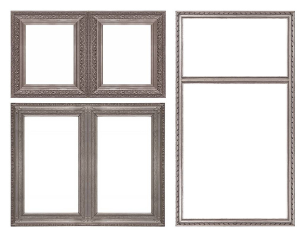 Set de marcos dobles de plata para pinturas, espejos o fotos aisladas sobre fondo blanco
 - Foto, imagen