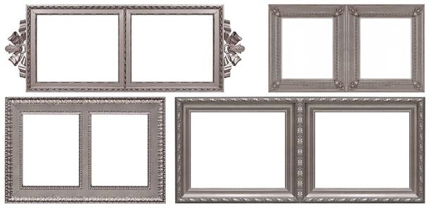 Набір срібних подвійних кадрів для картин, дзеркал або фото ізольованих на білому тлі
 - Фото, зображення