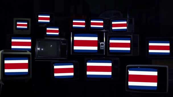 Vlajky Kostariky v televizi Retro. Tón modré tóny. - Záběry, video