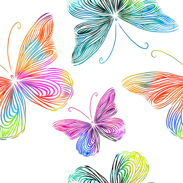 fliegende Schmetterlinge in Aquarell. nahtloser Hintergrund. Gemischte Medien. Vektorillustration - Vektor, Bild
