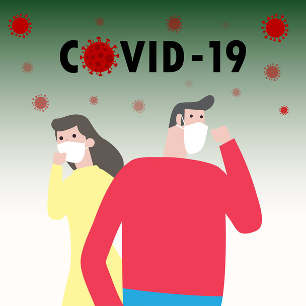 Covid-19 virus nCoV, man and woman wearing protective Medical mask for prevent coronavirus from Wuhan, China crisis concept. Pandemic or virus infection concept isolated vector illustration - Vector, Image