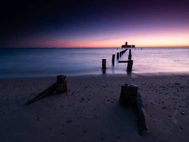 German's Torpedo Station, ruins from World War 2 at the sunrise. Gdynia Baltic Sea. Poland. Long exposure photography. - Photo, Image