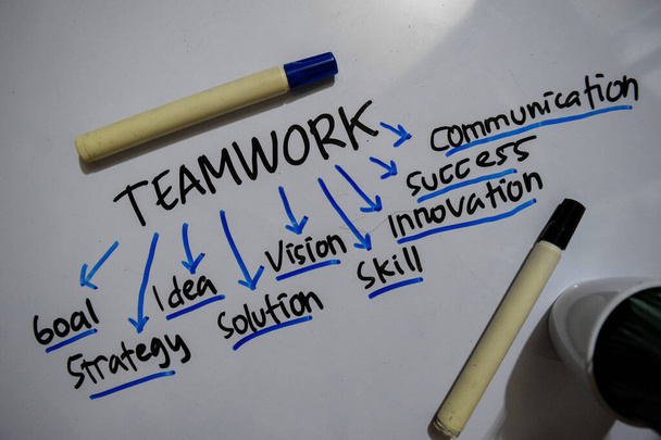 Teamwork text with keywords isolated on white board background. Chart or mechanism concept. - Photo, Image