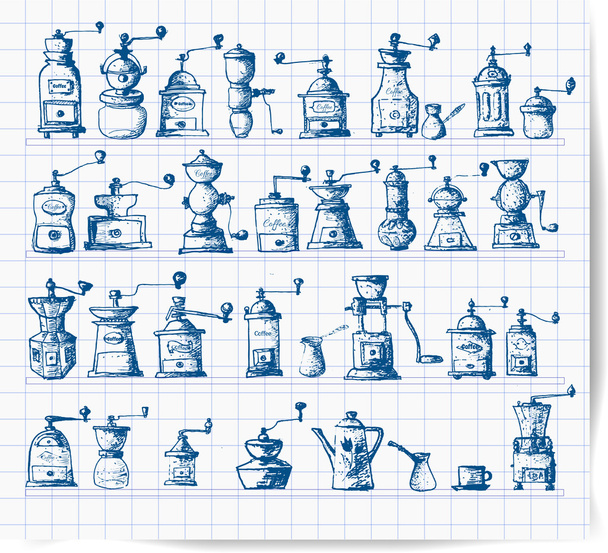 Collection of vintage coffee mills. - Vector, Image