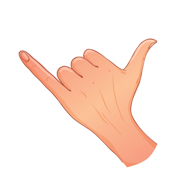 Shaka gesture or call me sing. Outline realistic vector illustration isolated on white background. Human hand showing surfing symbol. - Vector, Image