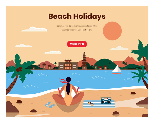 Beach holidays vector web banner design template - Vector, Imagen