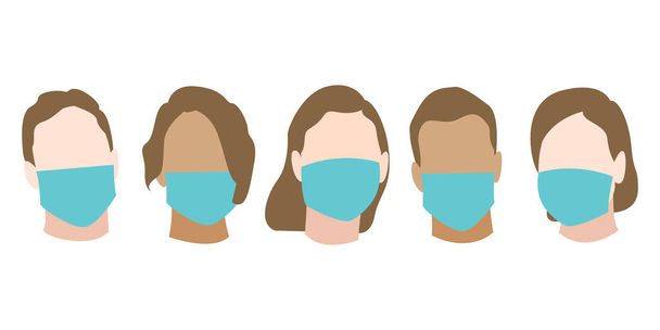 People in blue medical face mask. Stay safe, don't panic. Coronavirus pandemic (covid-19). Concept of coronavirus quarantine. Vector seamless pattern illustration. - Vektor, obrázek