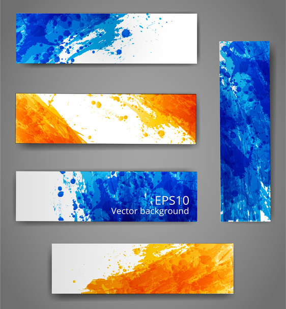 Set of abstract backgrounds with grunge splashes in autumn colors. - Vettoriali, immagini